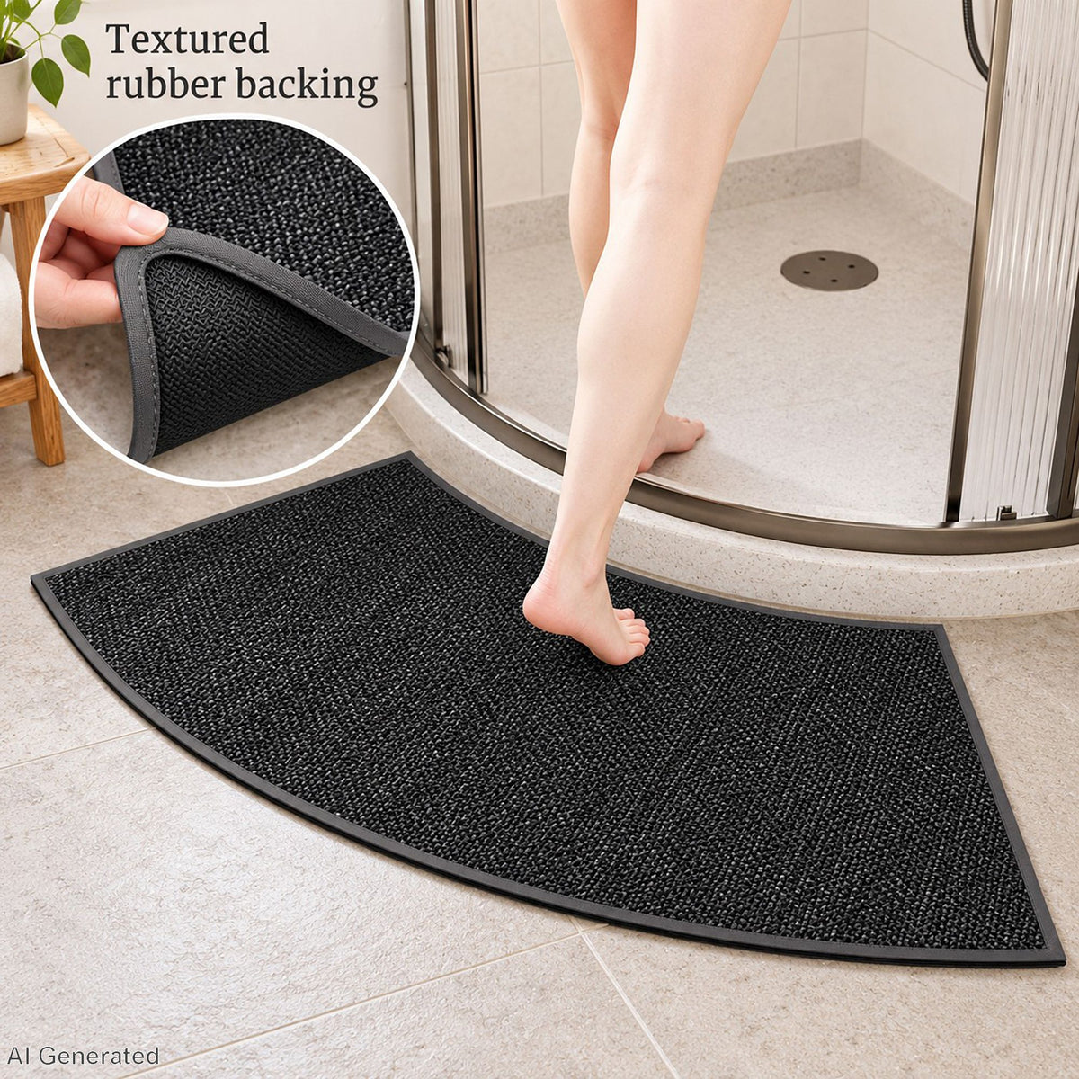 Curved Absorbent Bath Mat with Non Slip Backing