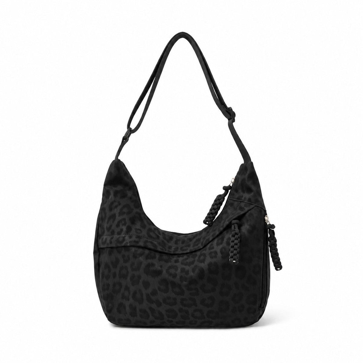 Leopard Faux Suede Hobo Crossbody Bag with Adjustable Strap and Zip Closure