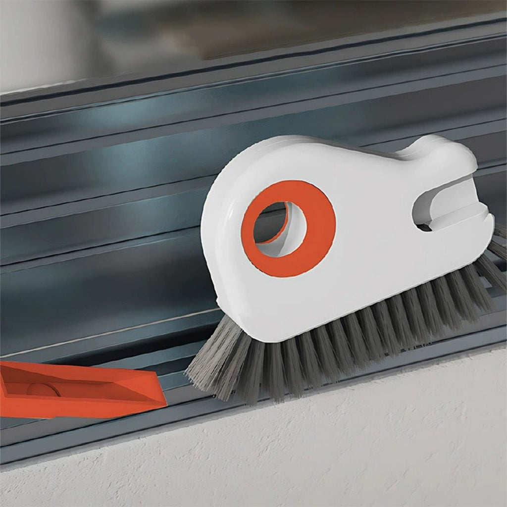 2-Piece Handheld Window Track Cleaning Brush with Built-In Scraper for Grooves, Sills and Tight Spaces