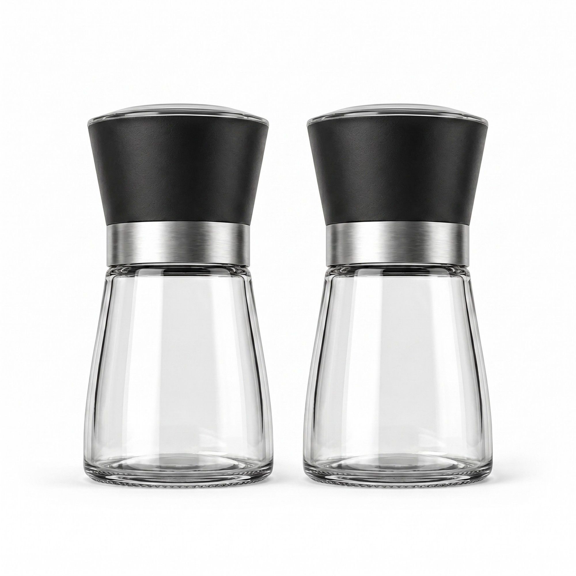 2-Piece Glass Salt and Pepper Grinder Set with Stainless Steel Accent