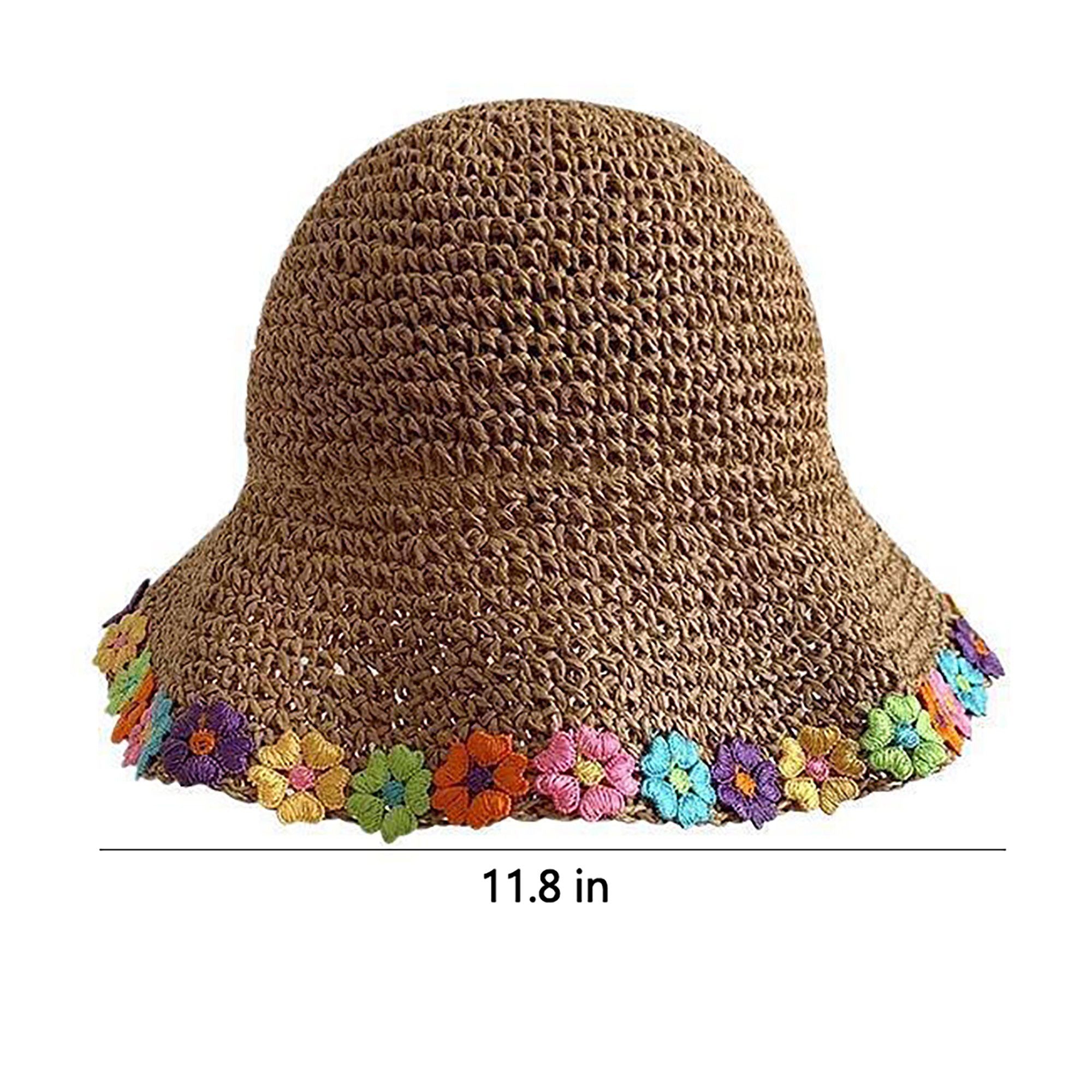 Crochet Bucket Sun Hat with Floral Applique Trim and Soft Brim Design