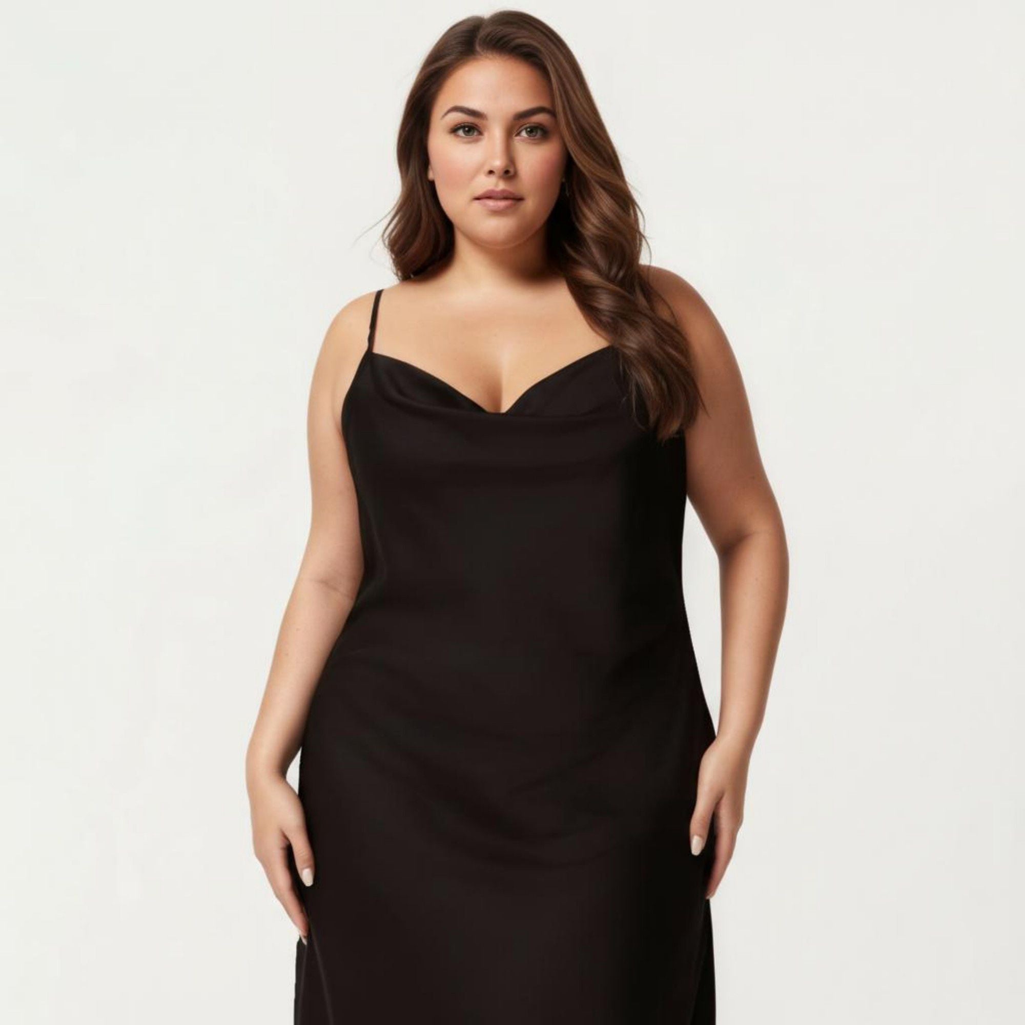 Anna-Kaci Lounge Women's Plus Size Satin Slip Nightgown with Adjustable Spaghetti Straps Midi Length Relaxed Fit Sleepwear Dress
