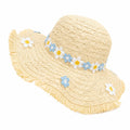 Braided Straw Sun Hat with Floral Applique Trim and Fringe Brim Design