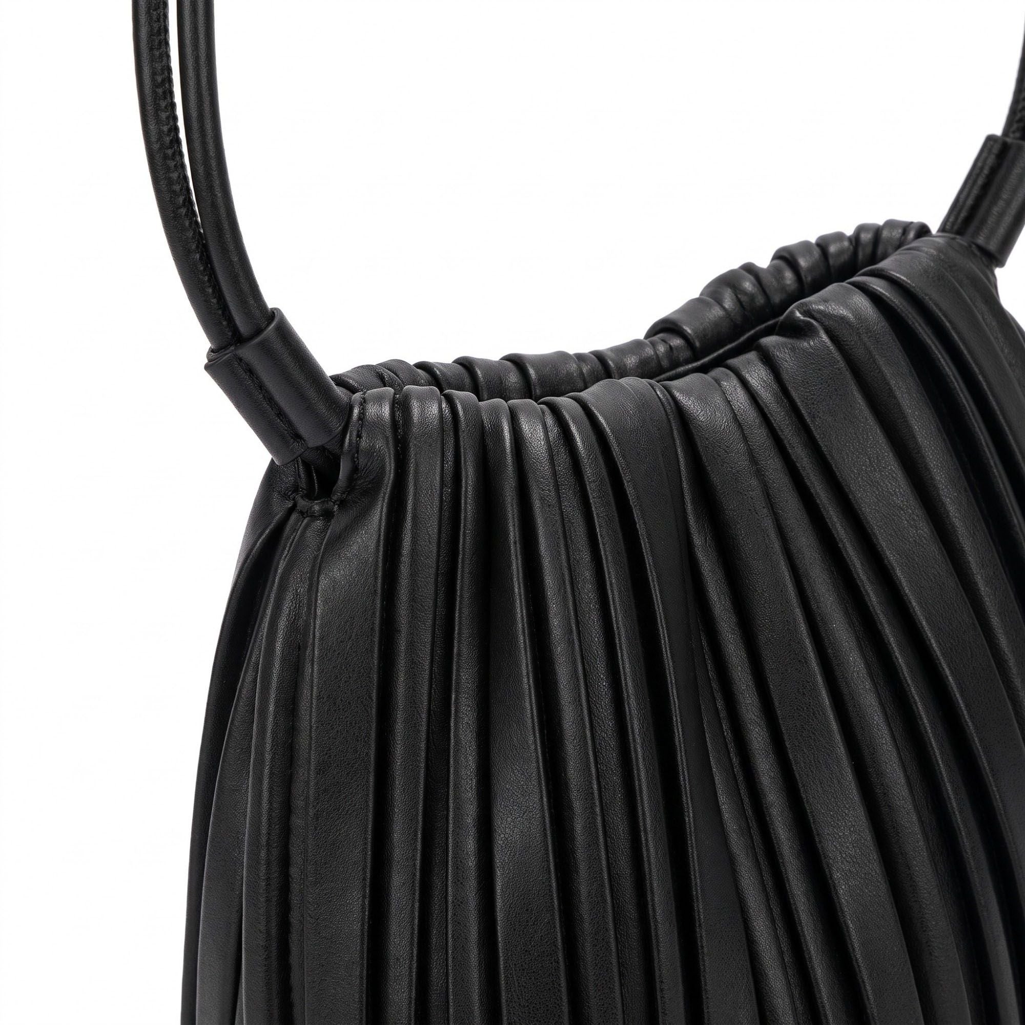 Pleated Crossbody Bucket Bag with Long Shoulder Strap and Gathered Top 7.5x8.5x3.5in