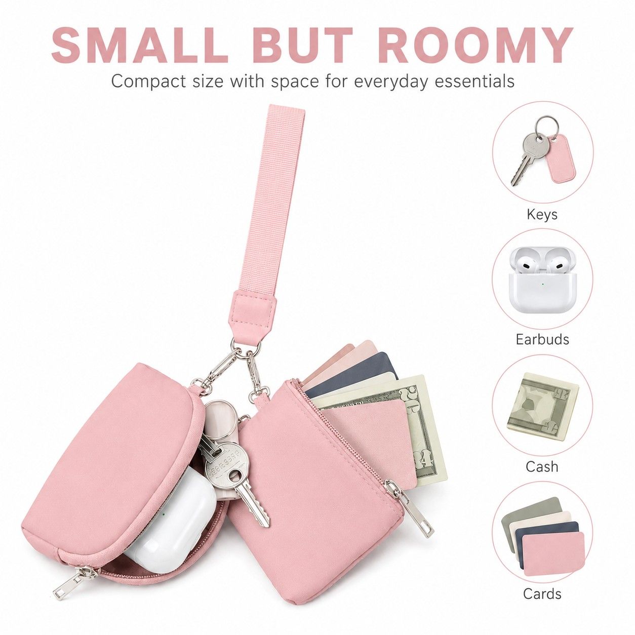 Mini Wristlet Pouch and Card Holder Set with Zip Closure