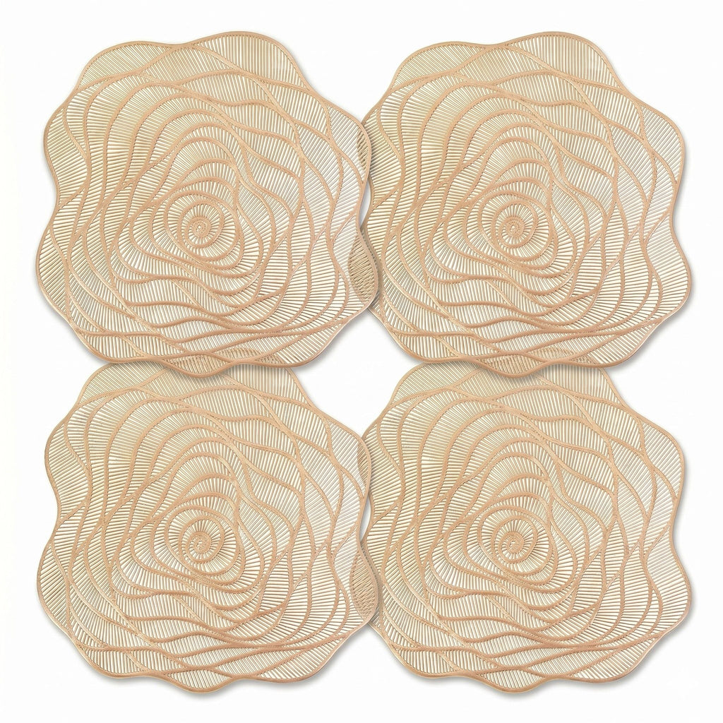4 Piece Metallic Floral Placemat Set Decorative PVC Heat Resistant Table Mats