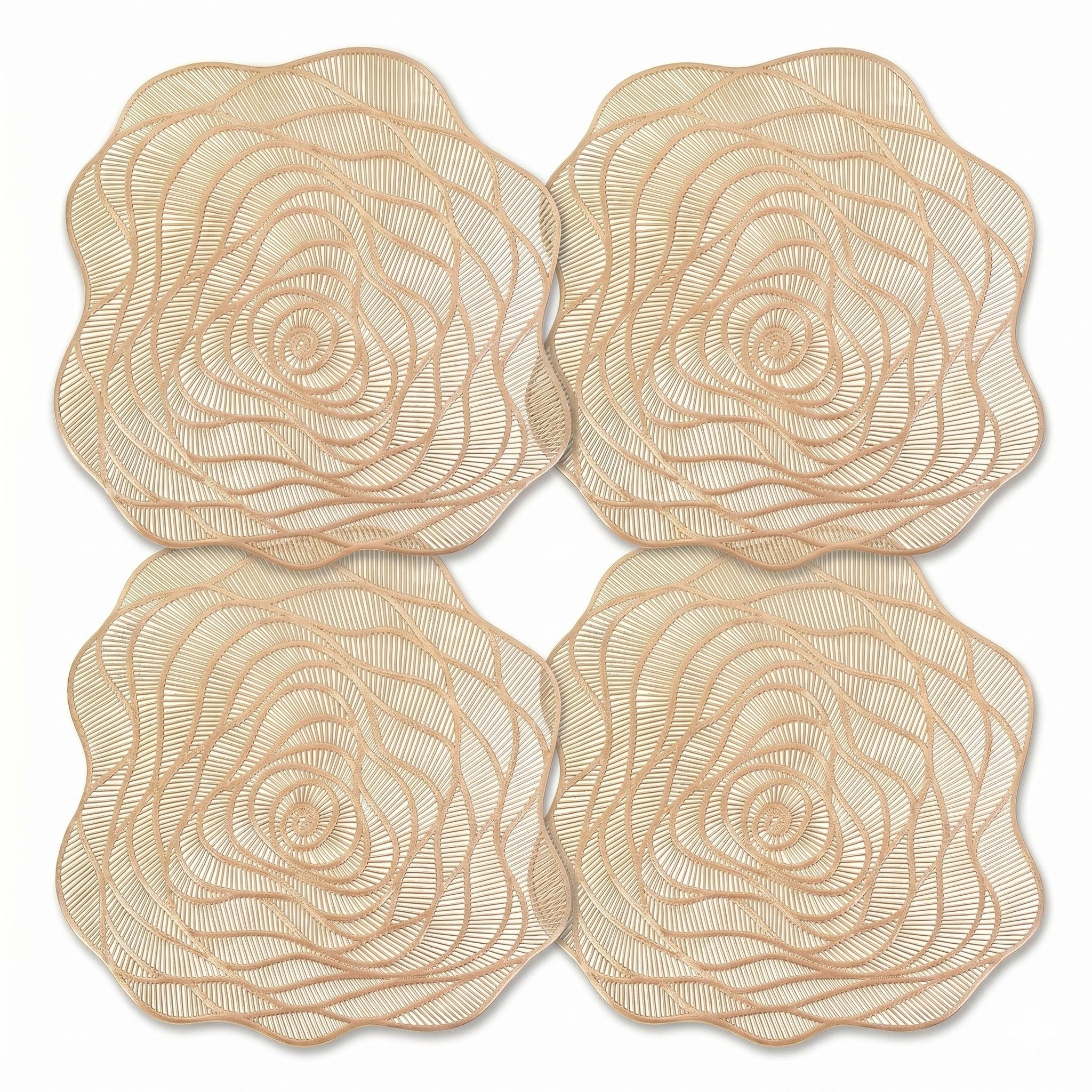 4 Piece Metallic Floral Placemat Set Decorative PVC Heat Resistant Table Mats