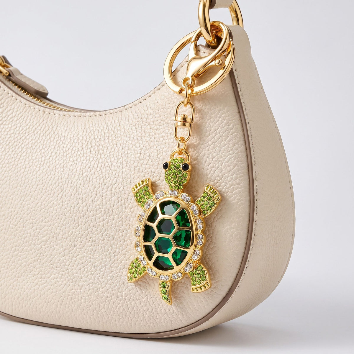 Turtle Crystal Keychain Bag Charm with Lobster Clasp and Key Ring