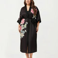 Anna-Kaci Lounge Women's Plus Size 2-Piece Floral Kimono Robe Set with Short Sleeve Open Front Longline Cover Up and Matching Inner Dress