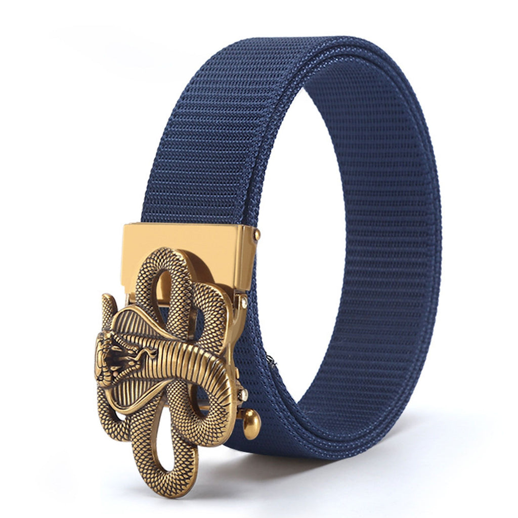 Anna-Kaci Women's Nylon Belt with Gold Cobra Buckle - Bold Statement Buckle Belt for Edgy Casual & Stylish Outfits