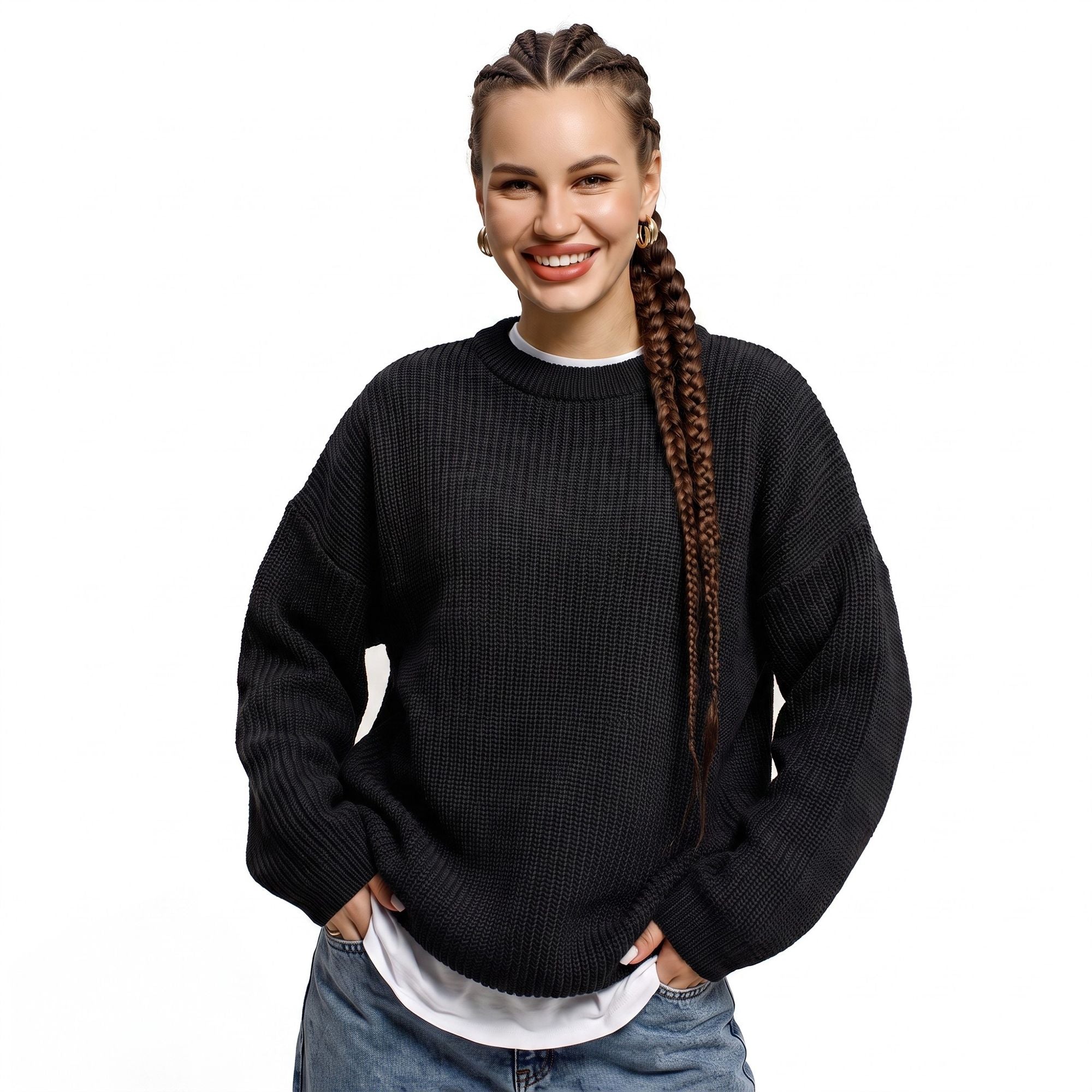 Oversized Chunky Knit Crewneck Pullover Sweater