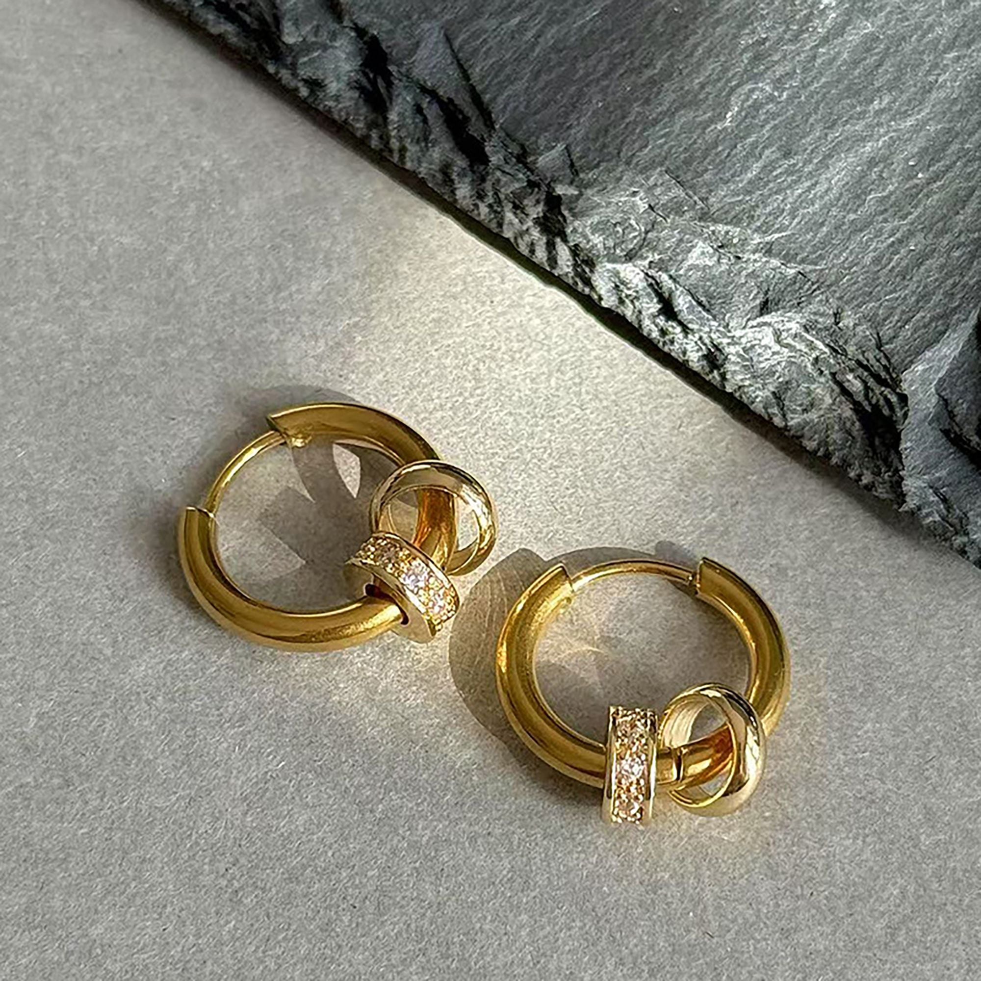 Women's Huggie Hoop Earrings with Ring Detail
