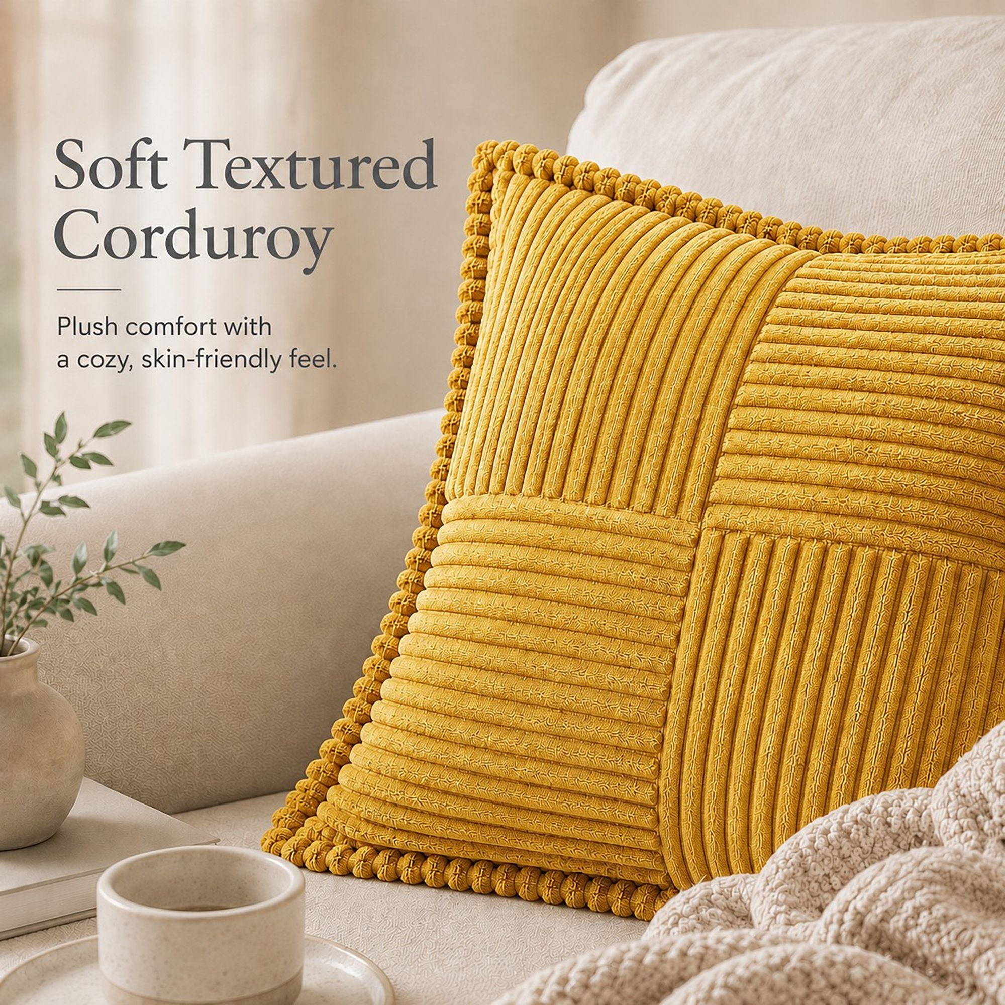 Soft Corduroy Decorative Throw Pillow Cover Geometric Accent Cushion Cover for Sofa Bed