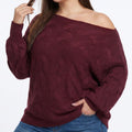 Plus Size Off Shoulder Cable Knit Pullover Sweater