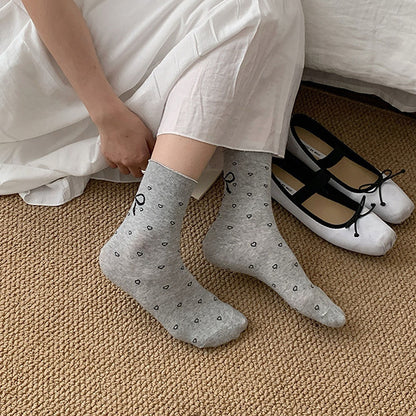 Anna-Kaci Women's Cotton Bow - Heart Pattern Ankle Socks 6pk