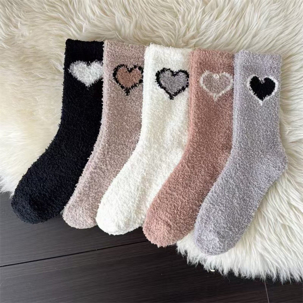 Anna-Kaci 3-Pair Fuzzy Valentine Heart Knit Crew Socks Set with Soft Plush Texture, Stretchy Cozy Fabric, and Cute Heart Accent for Gifting