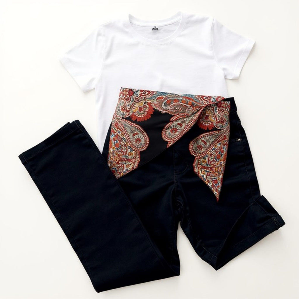 Anna-Kaci Women's Paisley Print Tie Waist Scarf Belt with Asymmetrical Draped Hem and Boho Wrap Design 94.5