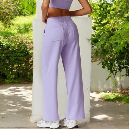 Elastic Waist Wide Leg Sweatpants with Pockets for Lounge and Casual Wear