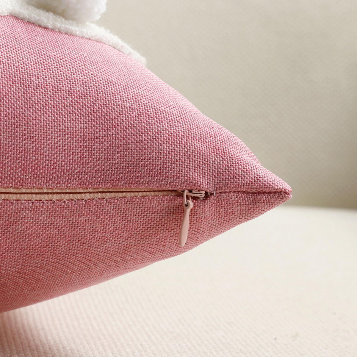 Easter Bunny Lumbar Throw Pillow Cover Textured Rabbit Pom Pom Tail