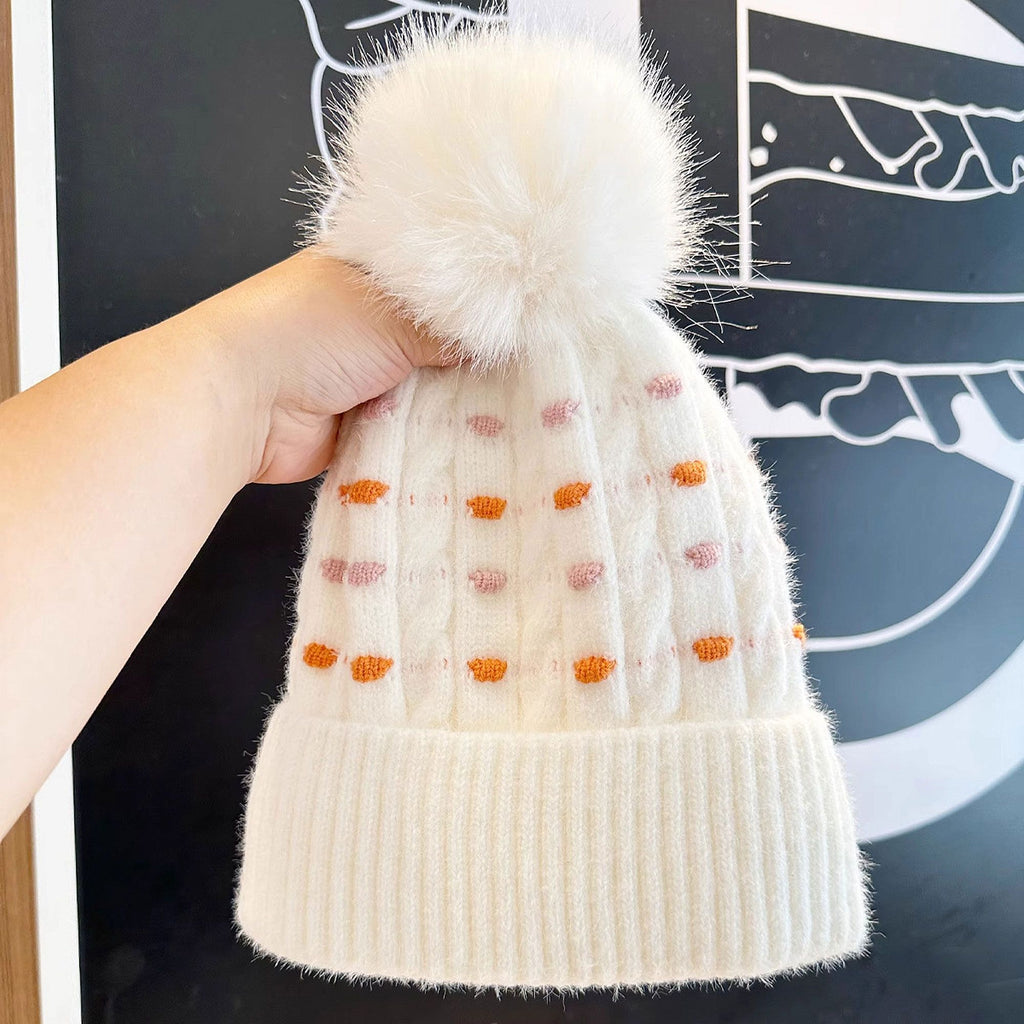 Anna-Kaci Women's Knit Beanie with Large Faux Fur Pom-Pom - Winter Hat with Embroidered Accents