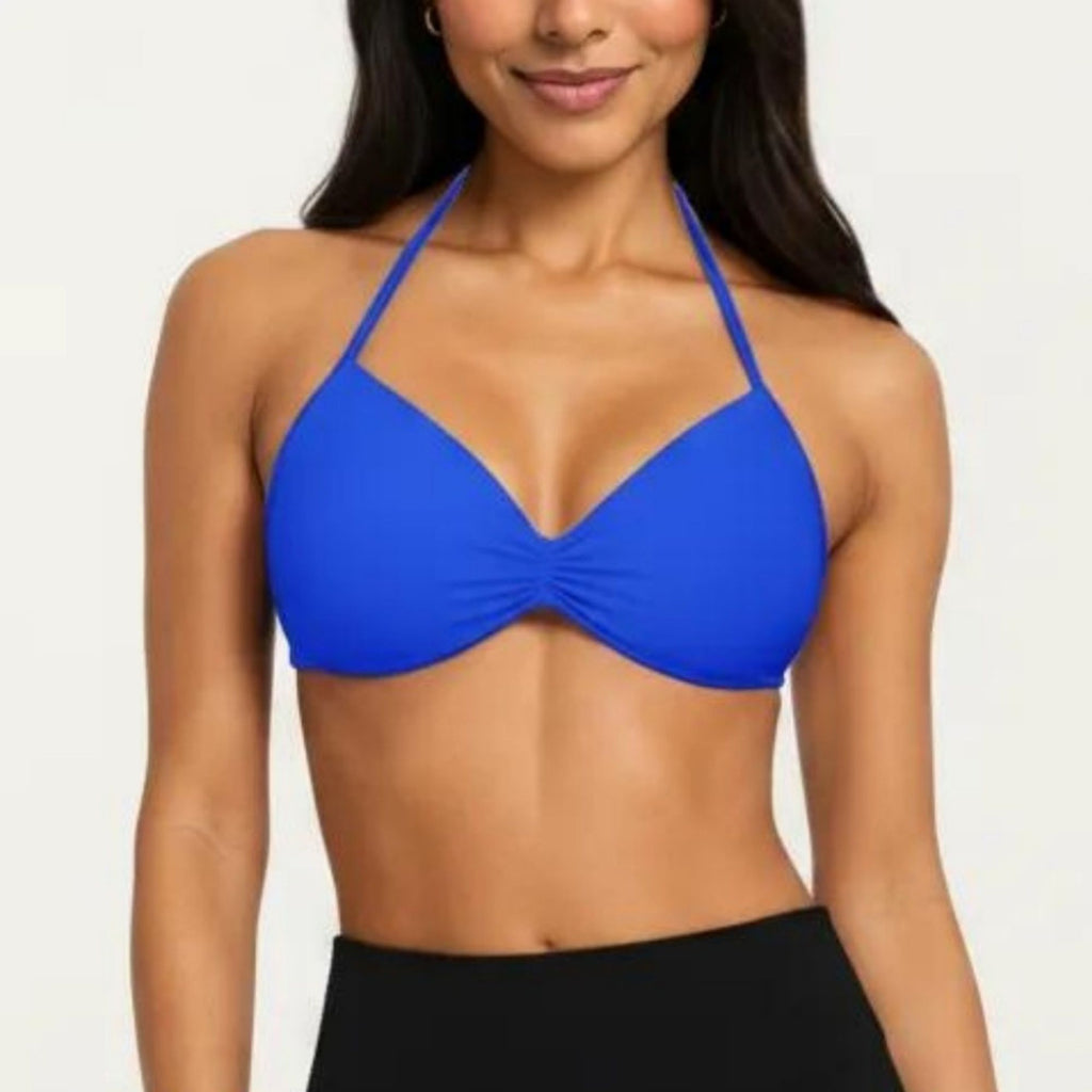 Anna-Kaci Active Women's Halter Sports Bra with Ruched Front Detail and Open Back Design
