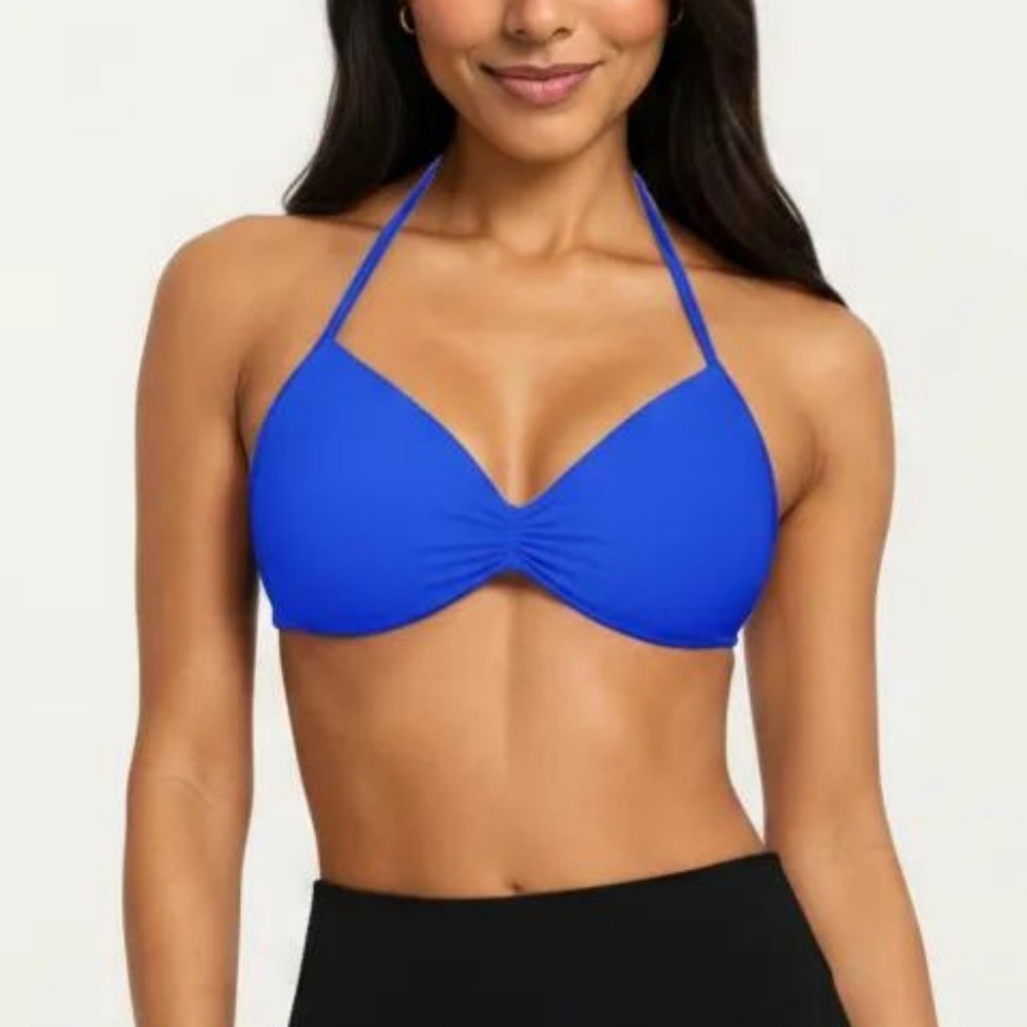 Anna-Kaci Active Women's Halter Sports Bra with Ruched Front Detail and Open Back Design