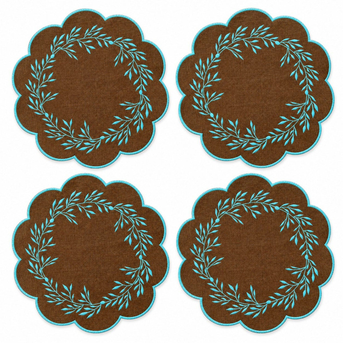 4pc Embroidered Laminated Waterproof Oil-Proof Placemat Set of 4