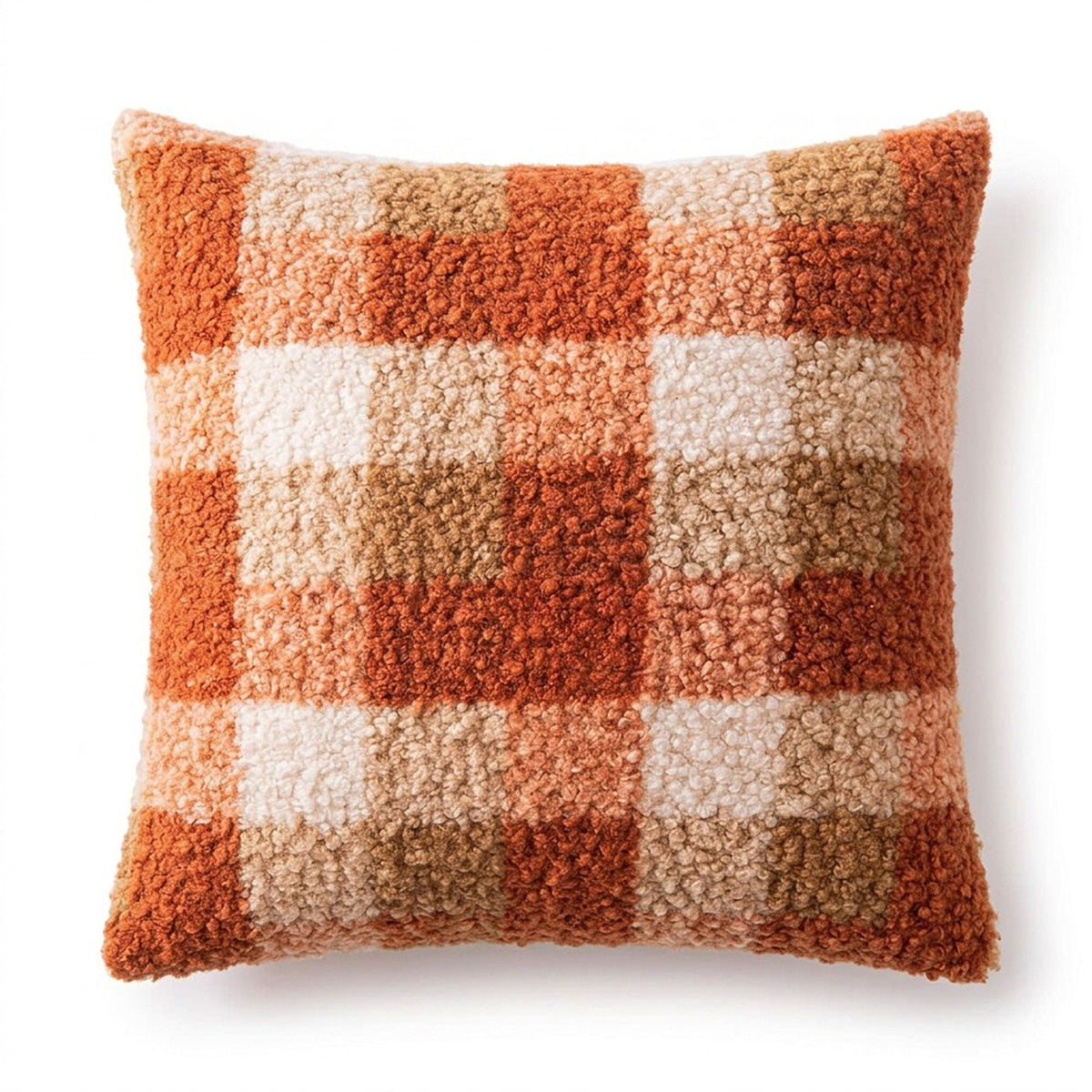 Plush Boucle Gingham Checkered Decorative Throw Pillow Cover for Cozy Home Decor 17.7 x 17.7in