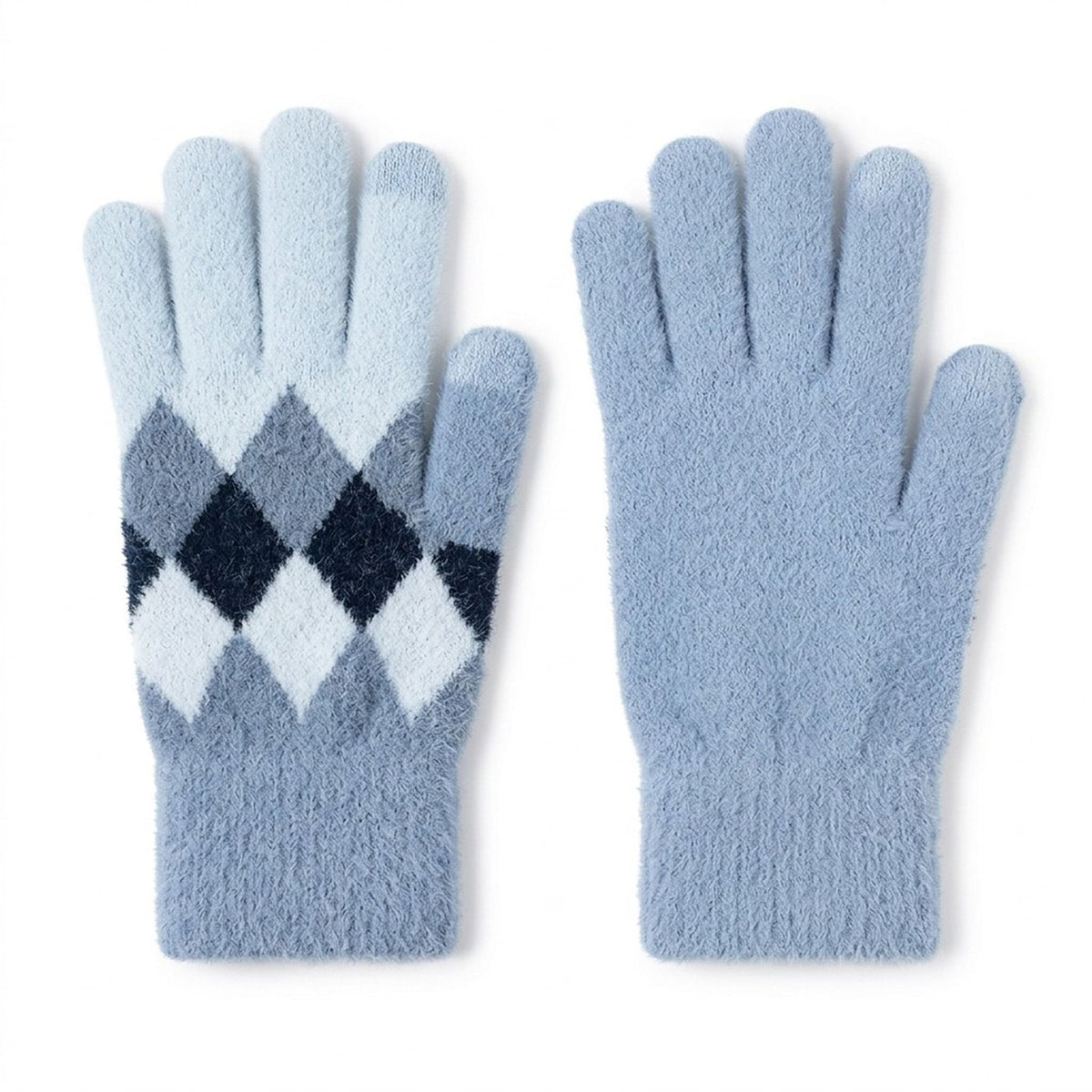 Fuzzy Argyle Touchscreen Gloves for Cold Weather
