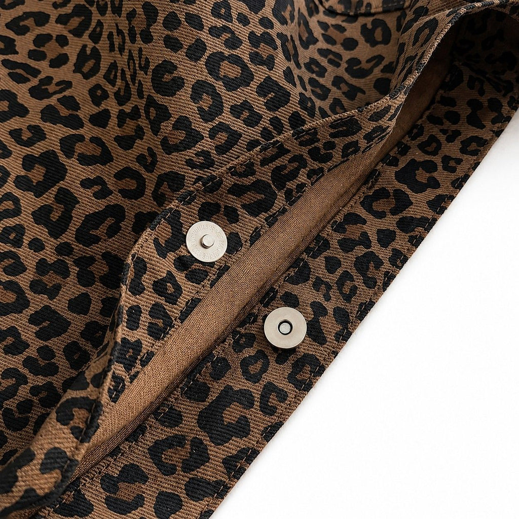 Leopard Print Fabric Tote Bag Soft Shoulder Bag with Magnetic Snap Closure