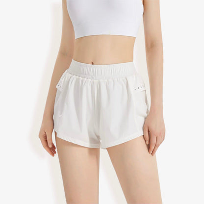 High Waist Athletic Shorts with Mesh Panels and Elastic Waistband