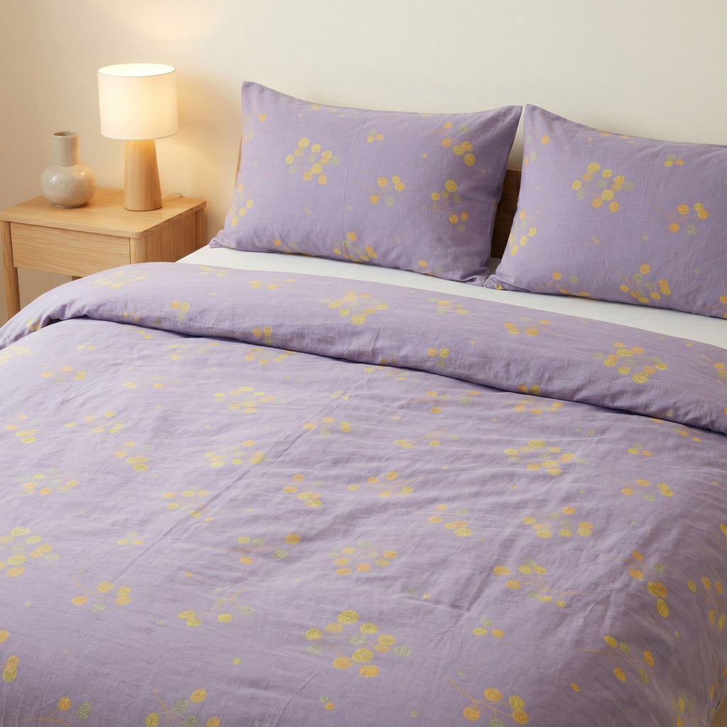 3-Piece Cotton Bedding Set with Duvet Cover and Pillowcases Soft Washed Fabric Botanical Print Design