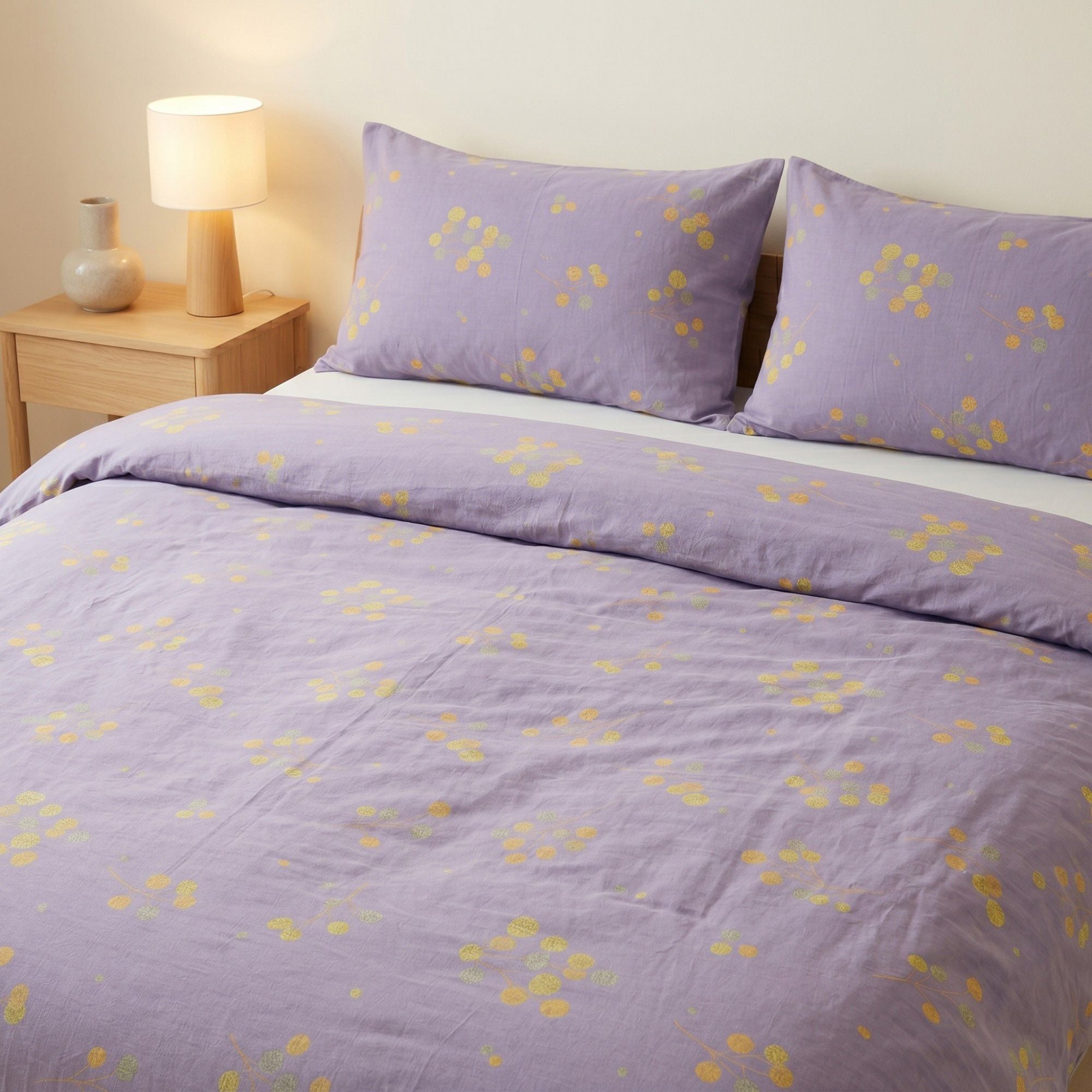 3-Piece Cotton Bedding Set with Duvet Cover and Pillowcases Soft Washed Fabric Botanical Print Design