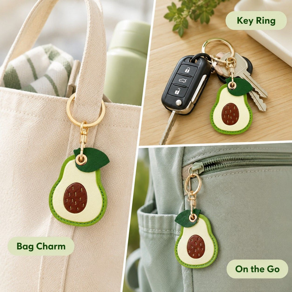Double-Sided Fruit Bag Charm Keychain with Stitched Detail and Gold-Tone Ring