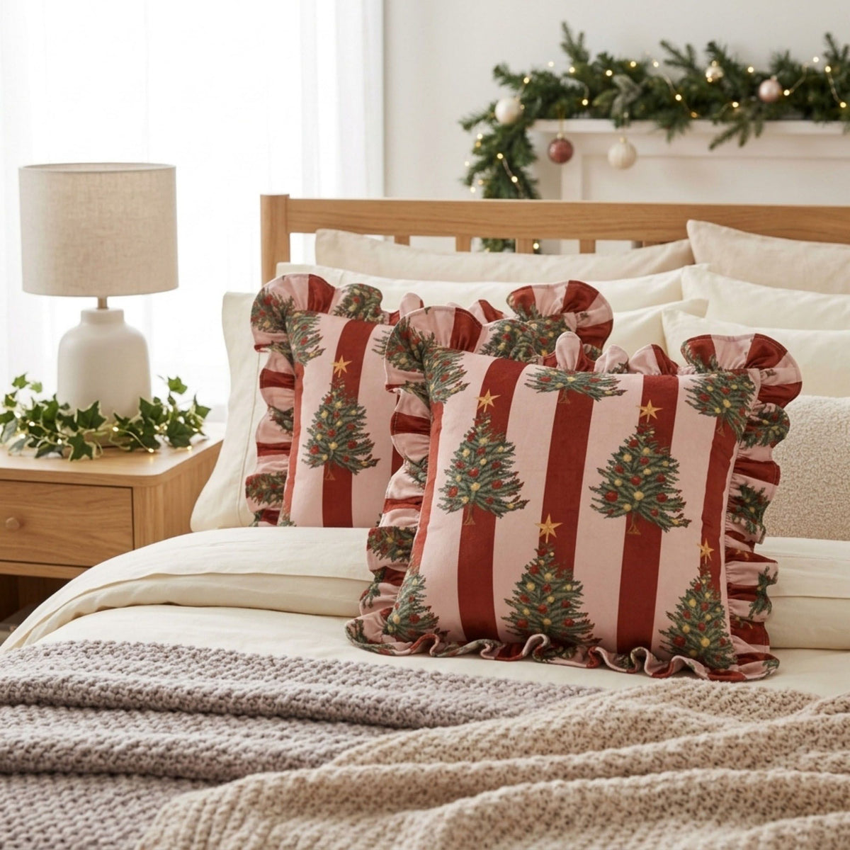 2 Pack Christmas Tree Ruffle Decorative Throw Pillow Covers