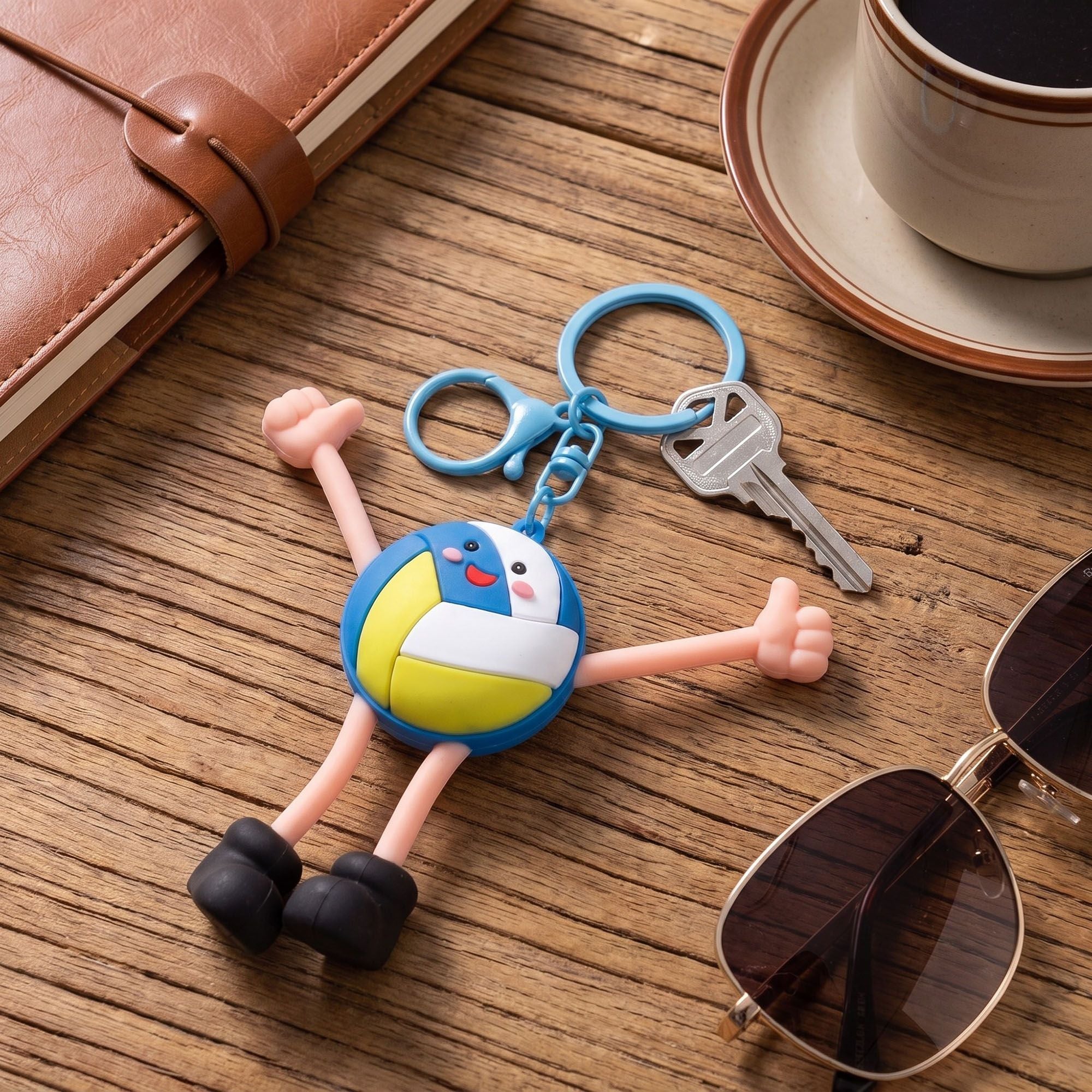 2-Piece Womens Sports Themed Bag Charm with Hanging Clip and Character Accent