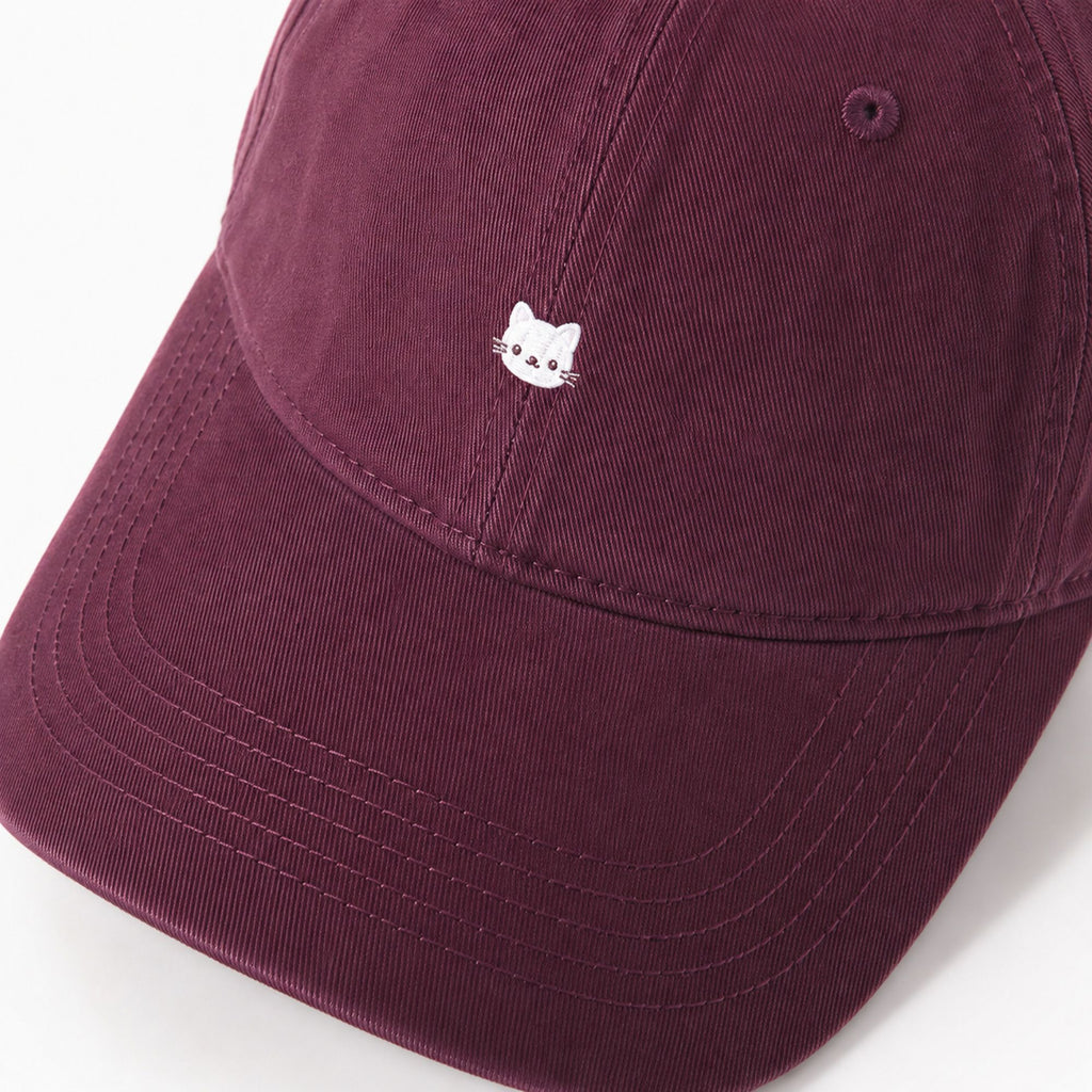 Washed Cotton Baseball Cap Cat Detail Adjustable Dad Hat