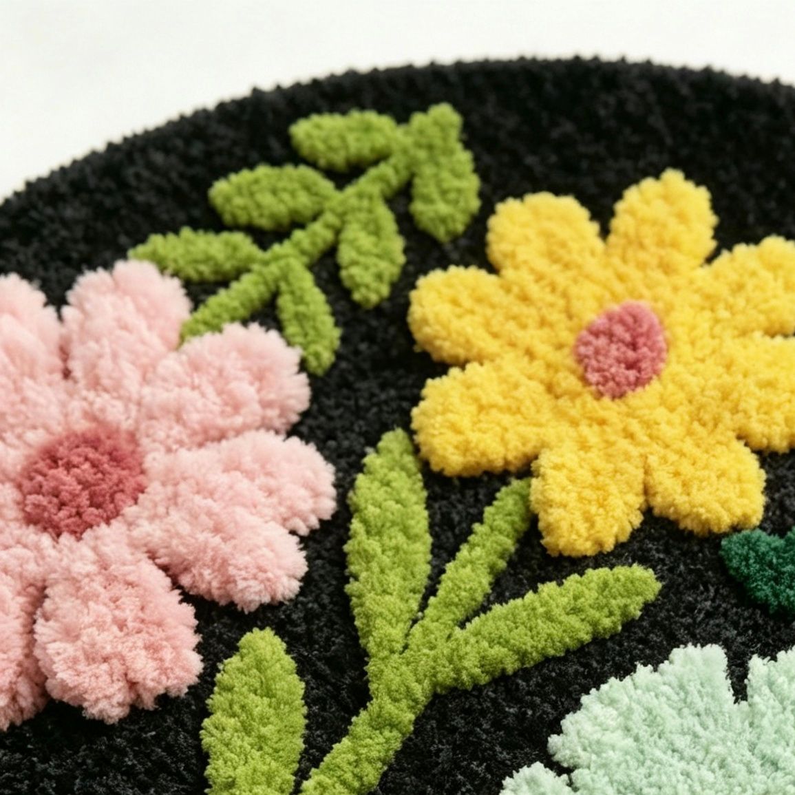 Mixed?Flower Semicircular Bathroom Floor Mat Soft Water?Absorbent Rug with Anti?Slip Base