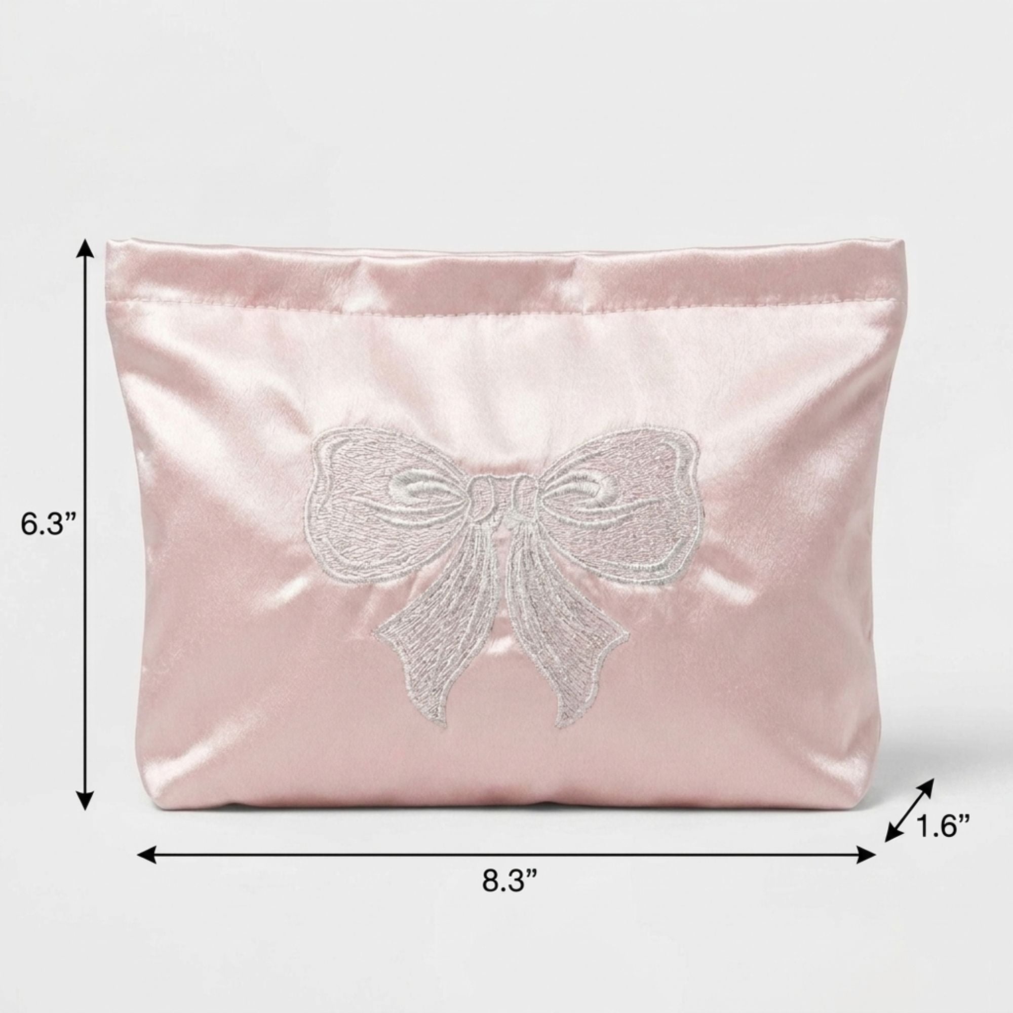 Satin Makeup Bag Bow Embroidered Cosmetic Pouch Travel Toiletry Organizer