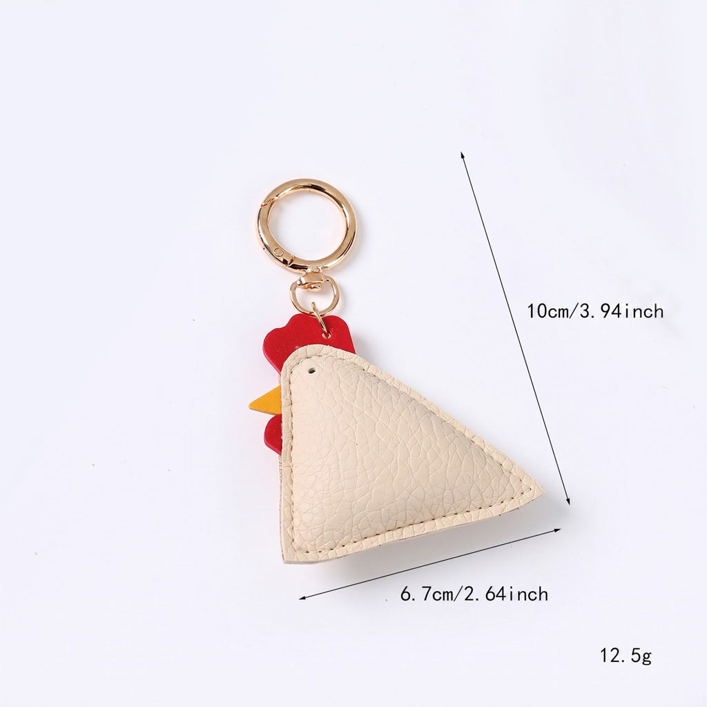 2-Piece Womens Faux Leather Padded Bag Charm with Gold Ring and Stitched Texture