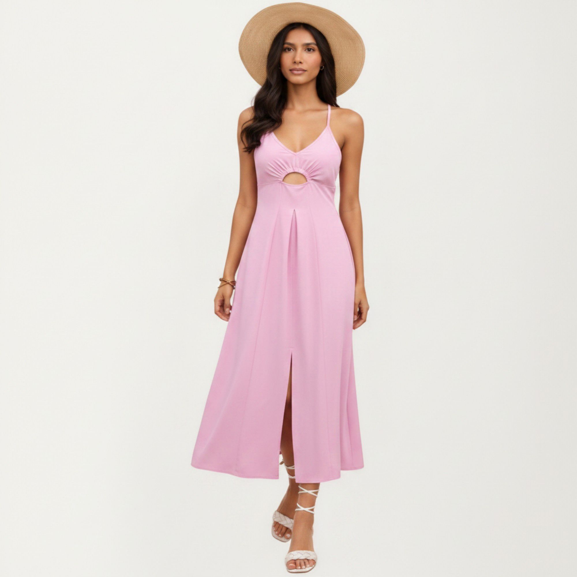 Anna-Kaci Women's Sleeveless Maxi Dress with Cutout Front and Smocked Back