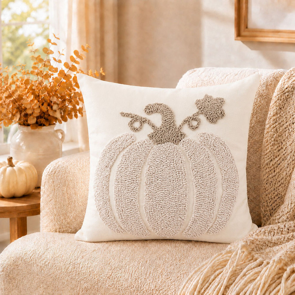 Tufted Pumpkin Throw Pillow Cover for Fall and Thanksgiving Decor