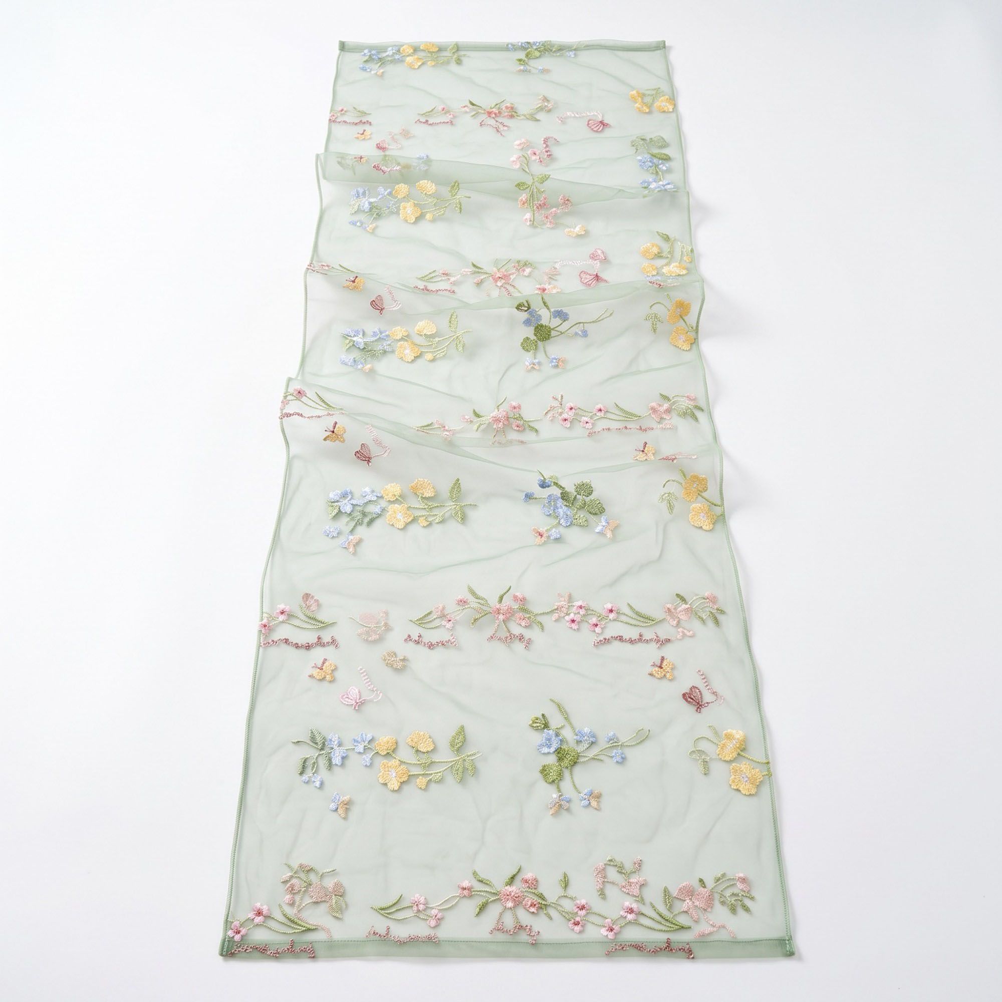 Sheer Floral Embroidered Table Runner 29.5x70.9in