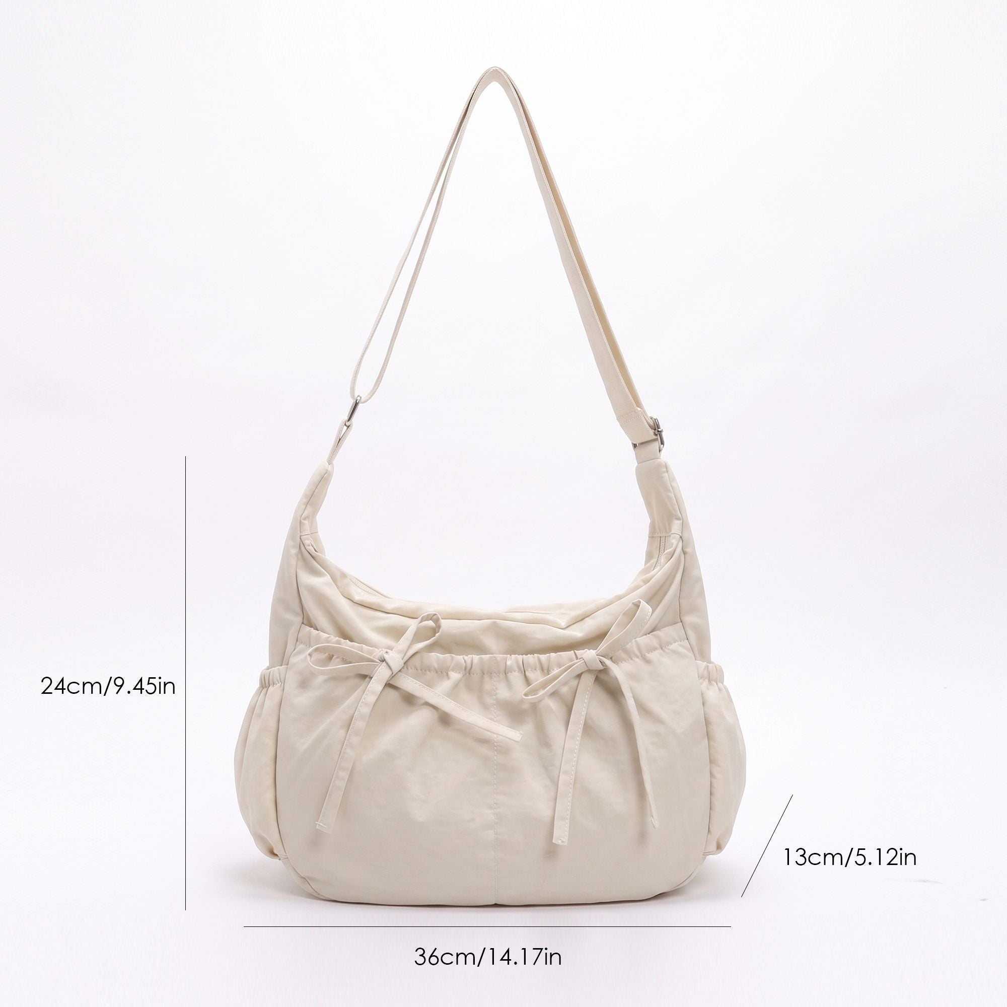 Lightweight Bow Detail Hobo Shoulder Bag with Adjustable Strap and Multiple Pockets