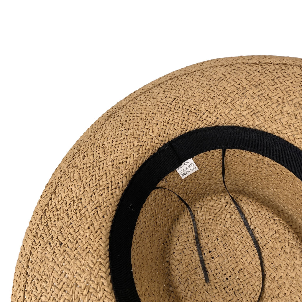 Straw Boater Hat Flat Top Wide Brim Summer Beach Sun Hat Lightweight
