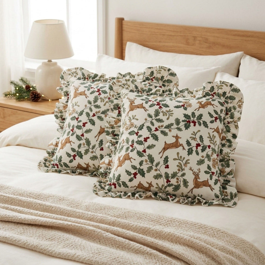 2 Pack Christmas Tree Ruffle Decorative Throw Pillow Covers