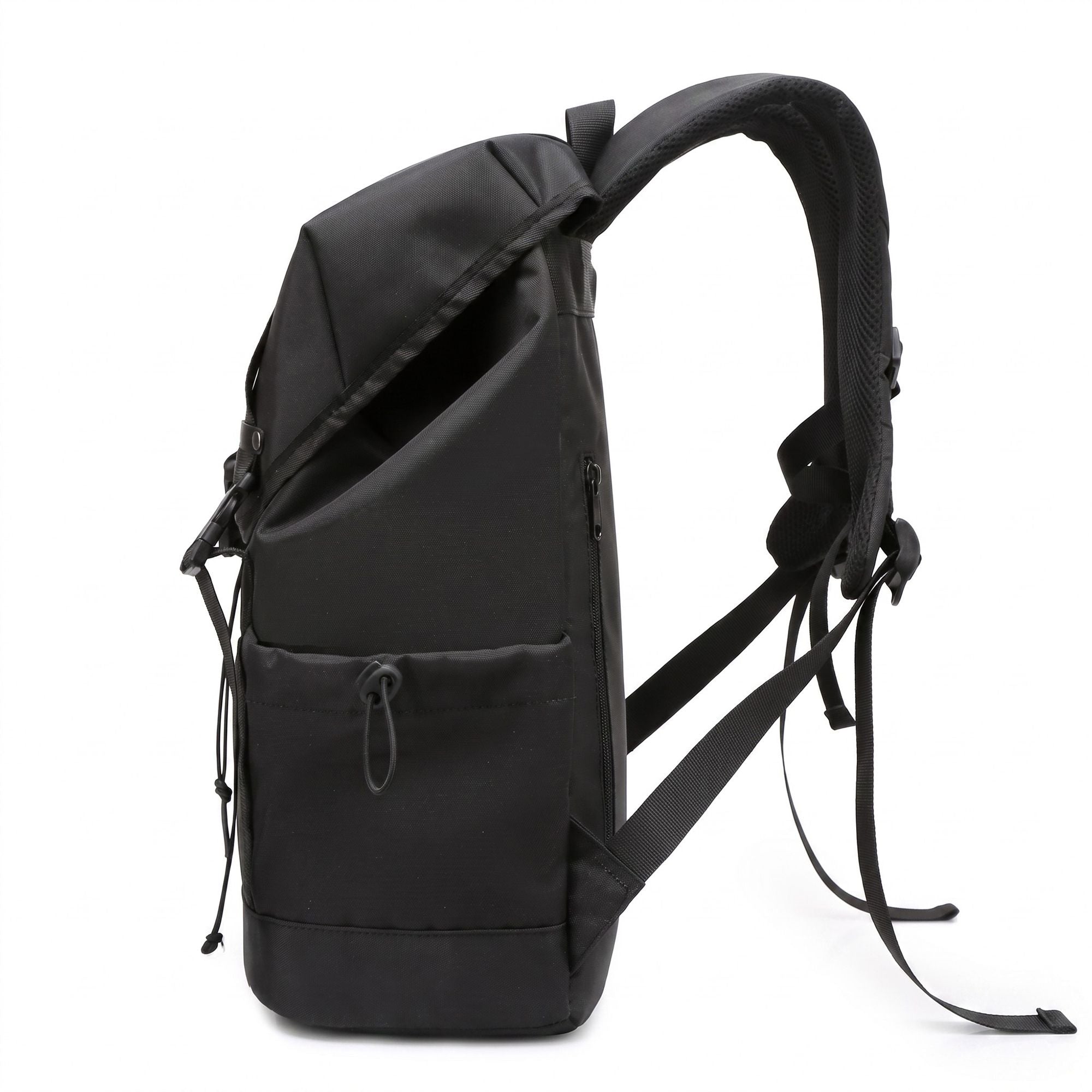 Large Flap Backpack with Drawstring Closure Buckle Straps Side Pockets and Padded Shoulder Straps