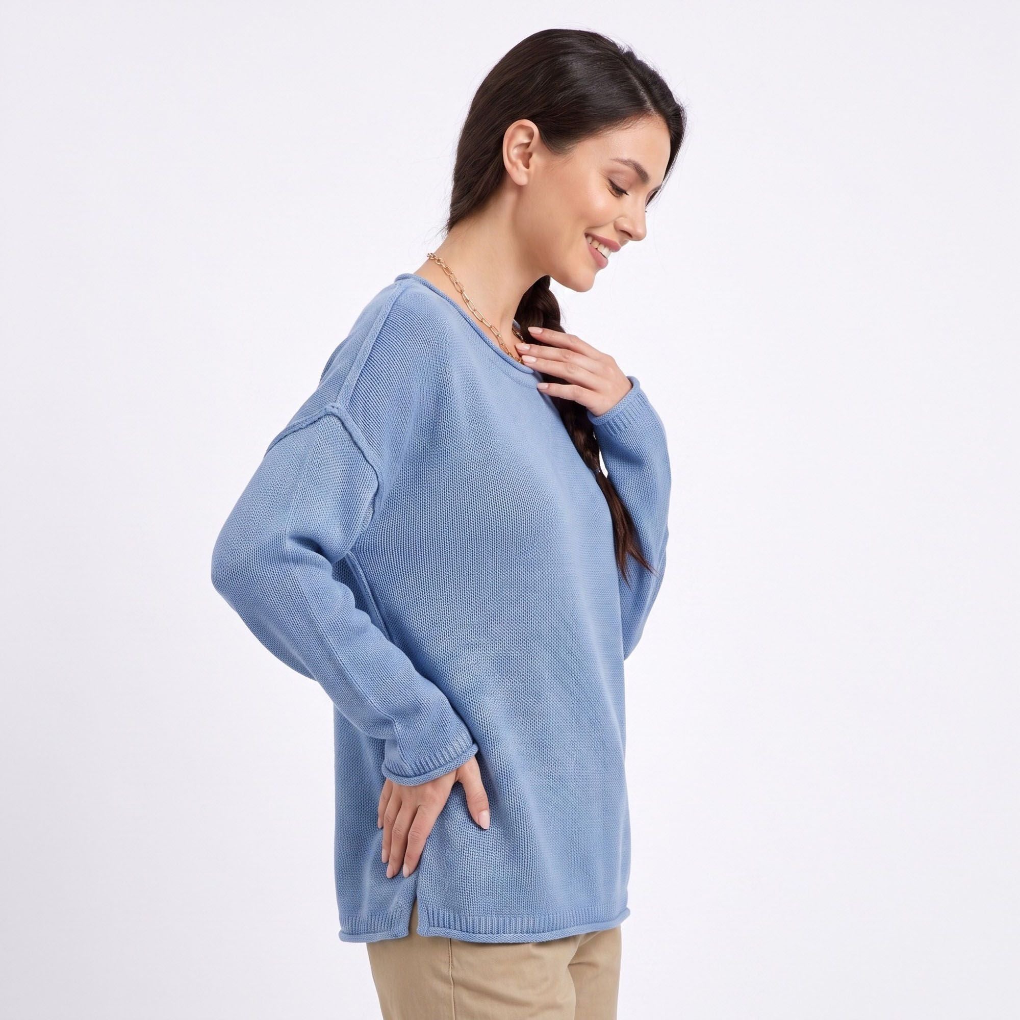 Relaxed Drop Shoulder Crew Neck Long Sleeve Knit Sweater