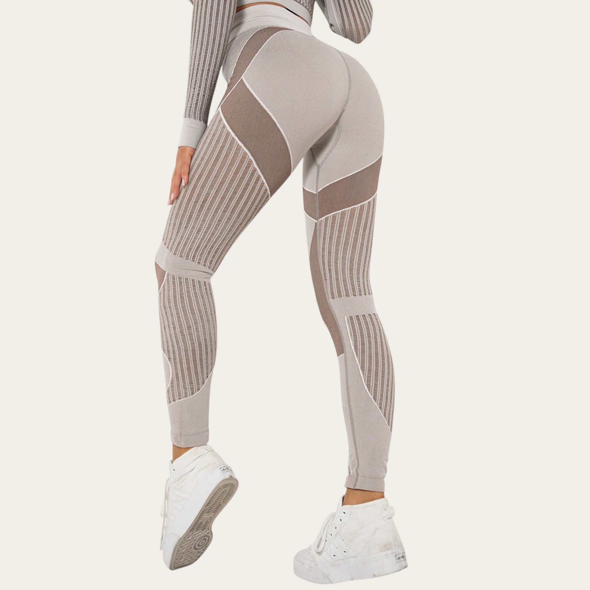 Anna-Kaci Active Women's Seamless Patterned Leggings with Ribbed Details and Contouring Panels