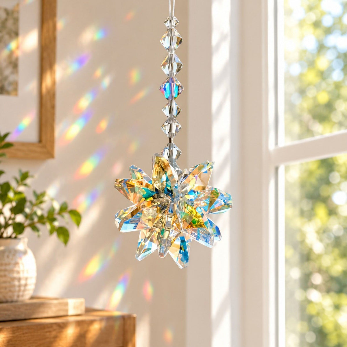 4 Pack Crystal Snowflake Suncatcher Hanging Ornament for Car Mirror Window Christmas Decor
